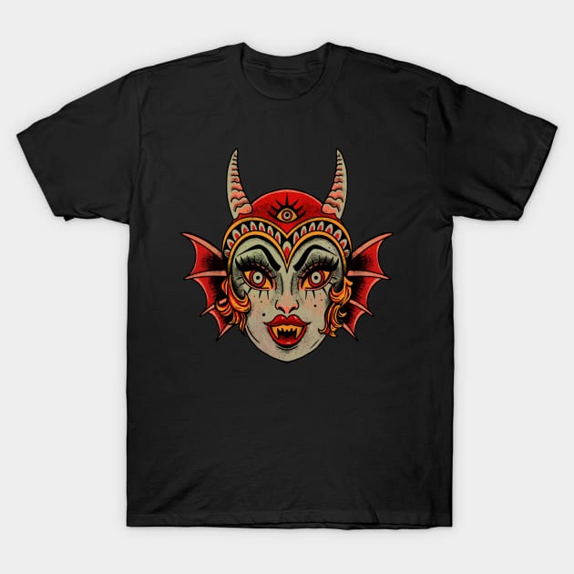 She-Devil Traditional Tattoo Design T-Shirt by rudyfaber